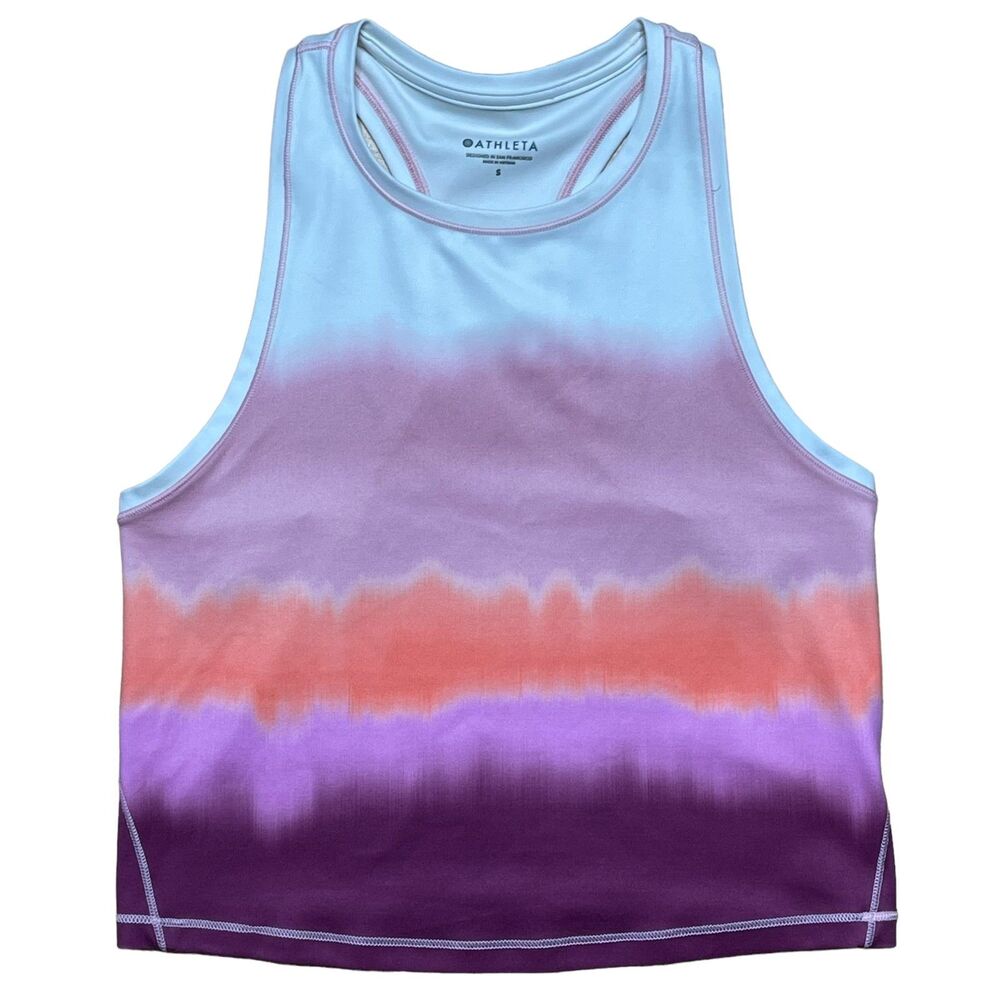 Athleta Shanti Tie Dye Sea Spray Crop Tank Racer Back Size S Fitted Workout - Picture 2 of 7